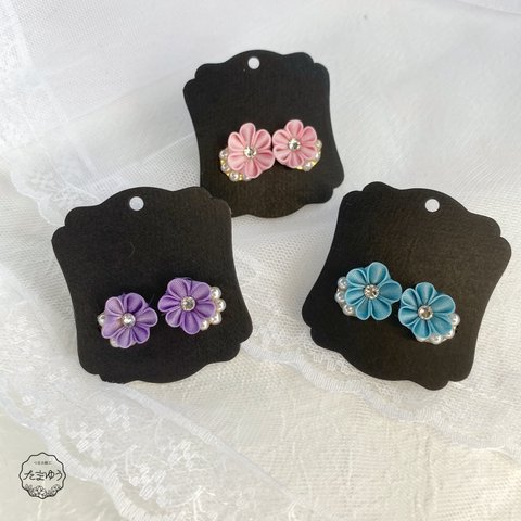 小花ピアス つまみ細工 正絹