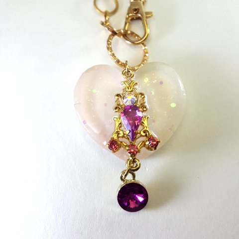 girly pink♡jewel heartバッグチャーム