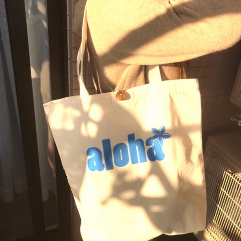 【限定発売】トートバッグ(AlohaプルメリアBLUE)エコバッグ