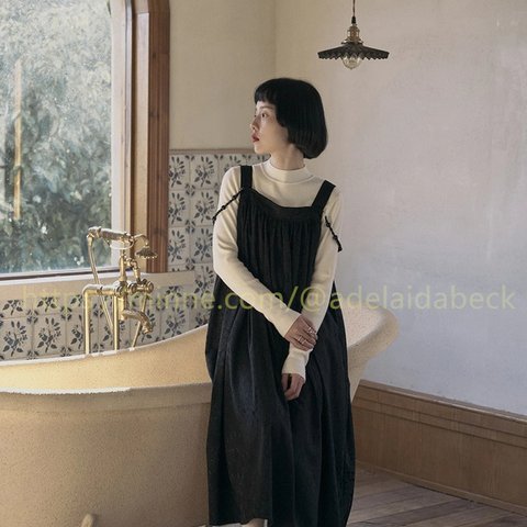 黒日本のレトロなダークパターンジャカードサスペンダードレスノースリーブルーズリトルブラックスカートベストドレス