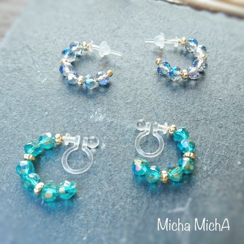 MichA  ビーズフープ  樹脂ピアス/樹脂イヤリング