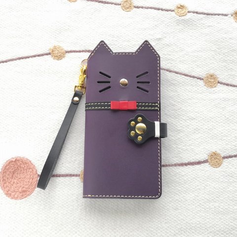 ＊手帳型スマホケース＊leather sumyaho case リボン付き