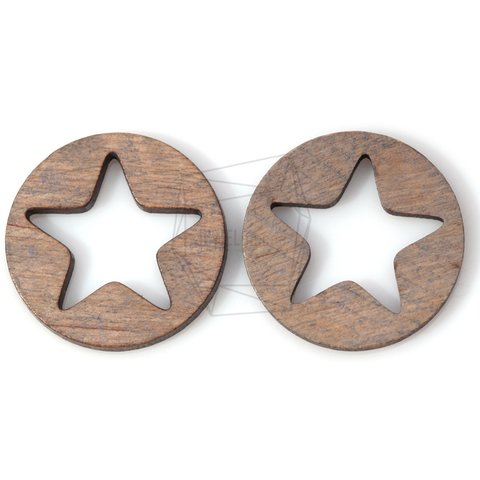 BSC-115-G【4個入り】スターサークルウッドビーズ,Star in circle Wooden Beads 