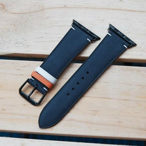 高級革使用のApple Watchベルト　時計ベルト ネイビー　レザー　腕時計　革ベルト　皮　革