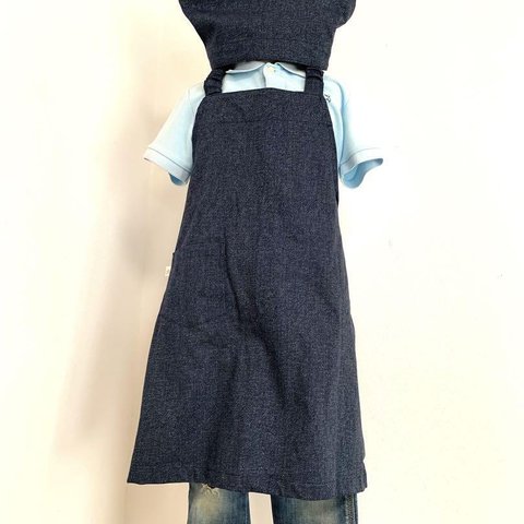 キッズエプロン＆三角巾・デニム調リバーシブルプリント（紺）120/130サイズ　BOYS