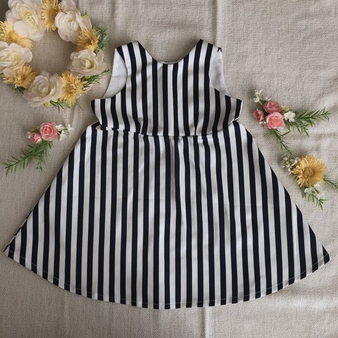 日本製綿100% stripes A-line Dress (navy&white)