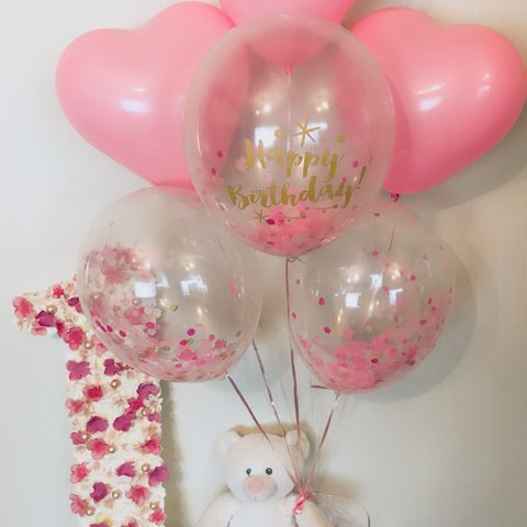 6個セットbaby pinkハートhappy birthdayコンフェッティバルーン