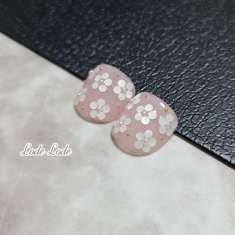 フットネイル  ホロ花　ピンク