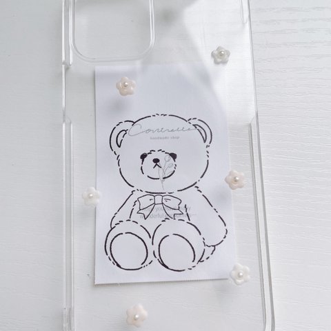 くまさん🧸小花✽ iPhoneケース♡ シンプル ピンク ブルー ホワイト