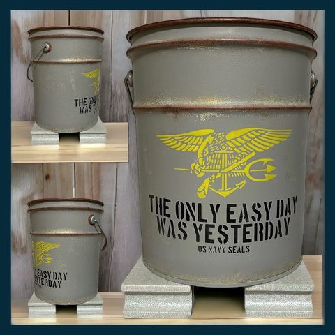 リメイクペール缶 『USネイビーシールズ』薪入れ 鉢入れ プランター 傘立て ゴミ箱