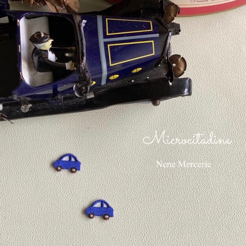 ミニカー/ブルー/2枚セット/車 刺繍アイロンワッペン 