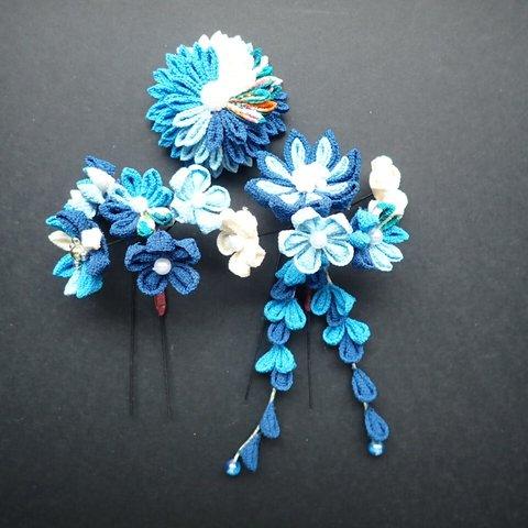 つまみ細工　藍菊　