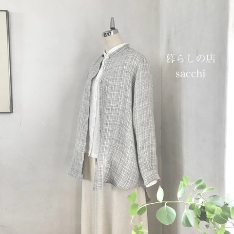 オーツシャツ　リネン　ツイル　グレーチェック　　＊暮らしの店sacchi＊