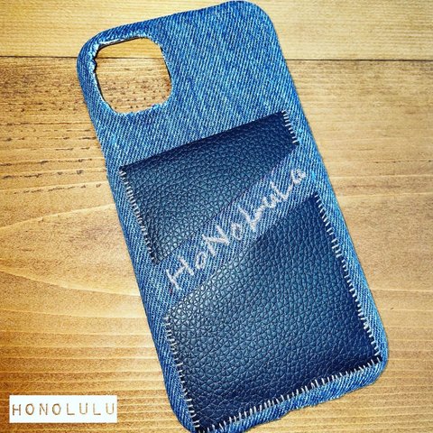 ★ 合皮 刺繍 ヴィンテージ デニム アイフォンケース★ iPhone11 リメイク ハンドメイド ケース デニム スマホケース