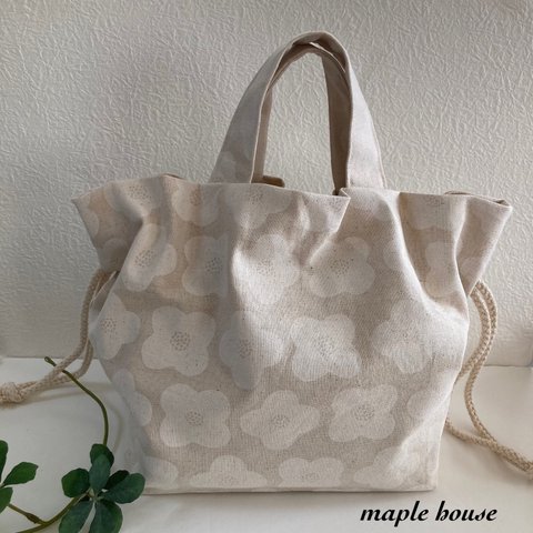 エアリーbag 🌿北欧風シンプルな花柄🍀ホワイト