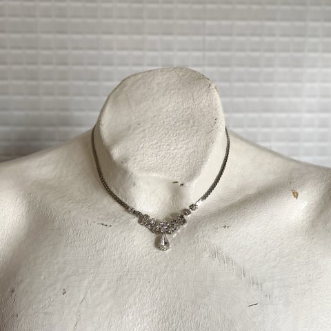 Vintage 80〜90s retro drop crystal bijou silver necklace レトロ ヴィンテージ アクセサリー ドロップ クリスタル ビジュー シルバー ネックレス