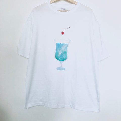 水彩画プリントクリームソーダ　ビッグシルエットTシャツ