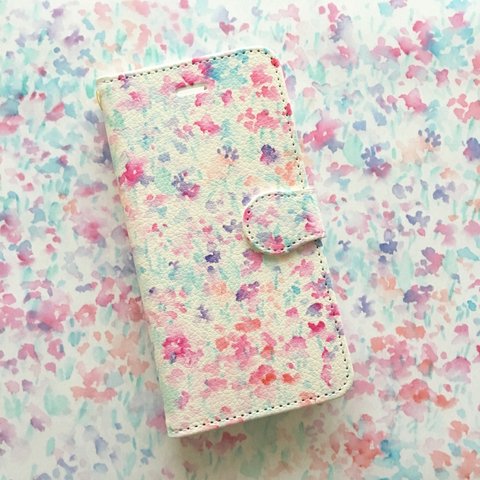 水彩フラワー小花  スマホケース 手帳型 アンドロイド iPhoneケース