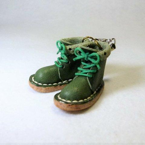 ミニチュア靴のストラップ／編み上げブーツ／緑