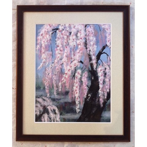 和紙ちぎり絵『枝垂れ桜』F6サイズ原画