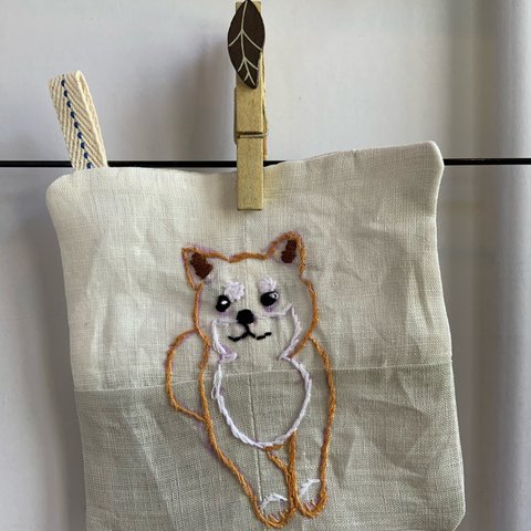 リネンコースター 柴犬刺繍