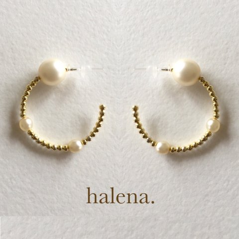 再販 【halena.】 パールフープピアス  スモーキー  /  パール セレモニー 入学式 結婚式 プレゼント