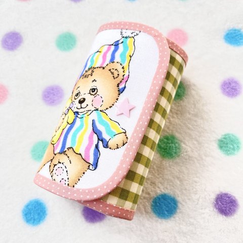レトロポップ*teddybeddybear    カードポケット付きキーケース　4連　(pink)