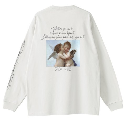 ロングスリーブＴシャツ　Angel Kiss 「アムールとプシュケー、子供たち」／ウィリアム・アドルフ・ブグロー　極厚生地　コットン100%   ビッグシルエット