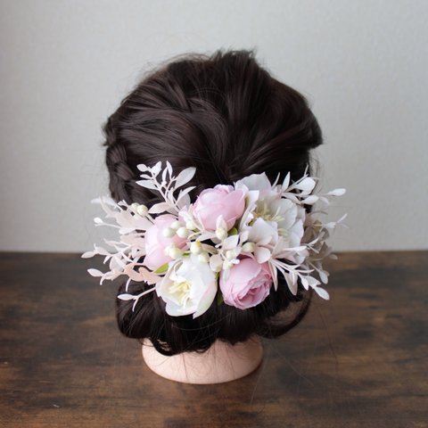  【髪飾り】パステルピンクのラナンキュラスと小花セット