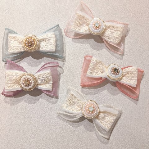 インド刺繍リボン×ビーズ刺繍の髪飾り