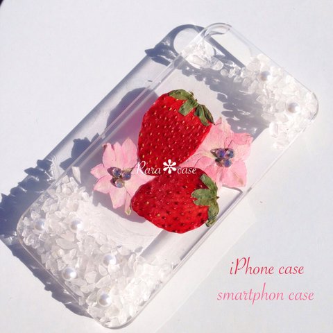 iPhone6ケース❤いちごちゃん♡押し花