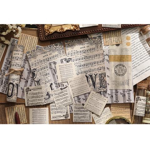 紙素材 古い楽譜 43枚 和紙シール 消印 ビンテージ風 レトロ コラージュ