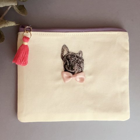 うちの子刺繍・カラ-ポーチ