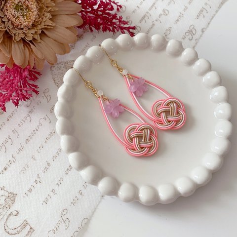 桜　pink 水引　イヤリング　or ピアス