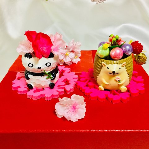 お花見🌸🍡パンダちゃん🐼とハリネズミくん🦔