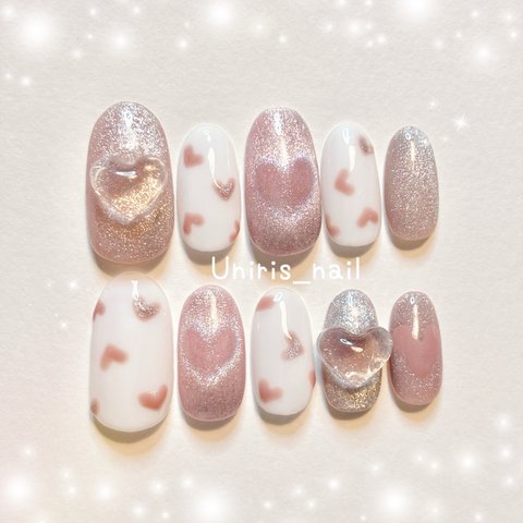 ハートマグネット♡ネイルチップ♡Nailtip   量産型　マグネットネイル　ハート　くすみピンク　ピンク　ネイルパーツ　トレンド　流行り