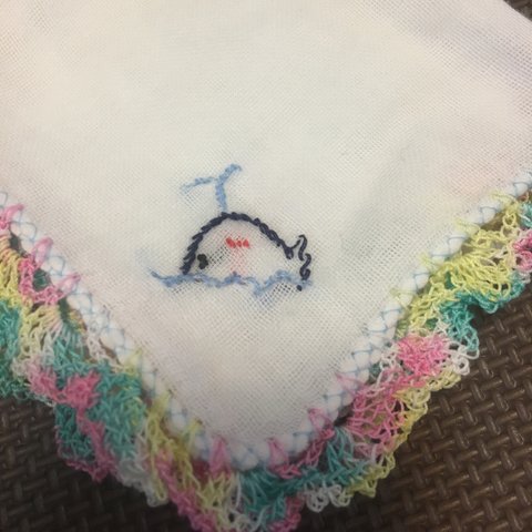 ガーゼハンカチ レース編み&刺繍付き