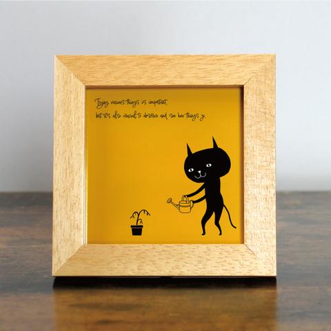 【額付き】 北欧　ネコ　猫　絵　絵画　アート　ポスター　黒猫　イラスト　グッズ　猫モチーフ　雑貨　「ねこのひげ　0059」