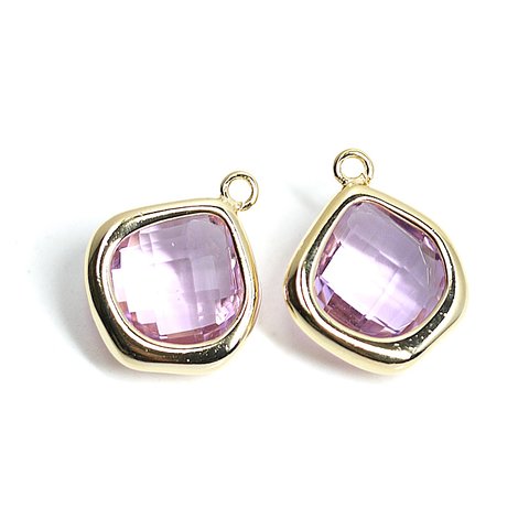 再販【2個入り】Light  Amethystカラーガラス15mmマロン形ゴールドチャーム