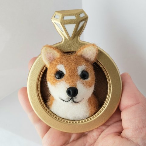 柴犬　指輪フレーム　置物　飾り　羊毛フェルト　インテリア