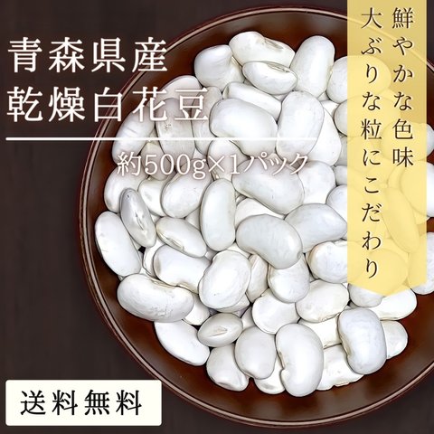 【送料無料】乾燥白花豆 約500g 農薬・化学肥料不使用 2021年産 青森県産 産地直送 健康 ヘルシー ダイエット