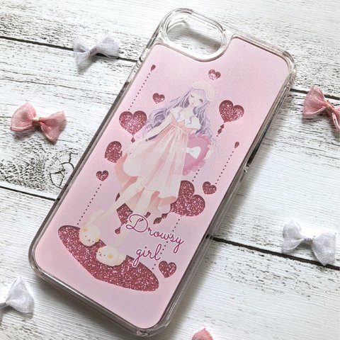 iPhoneグリッターケース「Drowsy girl (heart)」