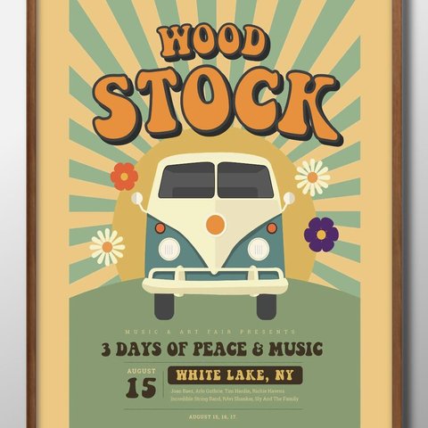 12716■A3アートポスター『Woodstock　ウッドストック　音楽祭』絵画/イラスト/デザイン/上級マット紙採用/北欧