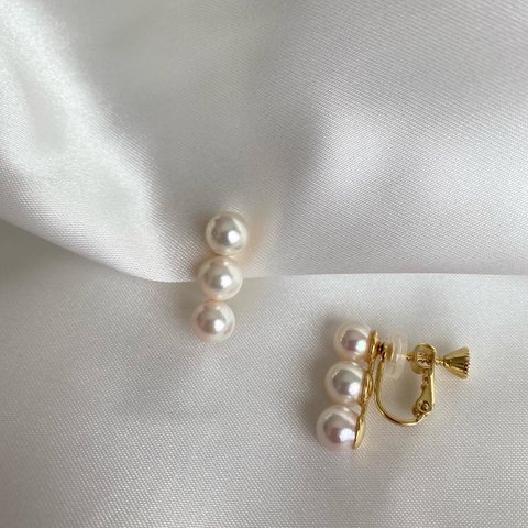 あこや真珠　three pearl  イヤリング・ピアス