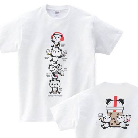 タピオカ・パンダ【両面】　WM～WL•S～XL Tシャツ【受注生産品】