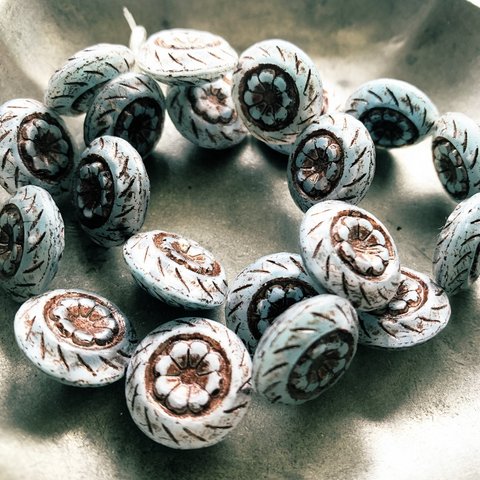 【2コセット】JIRI＊IVANA#czech beads#チェコビーズ　flower wheel 18㍉　grayish blue/copper