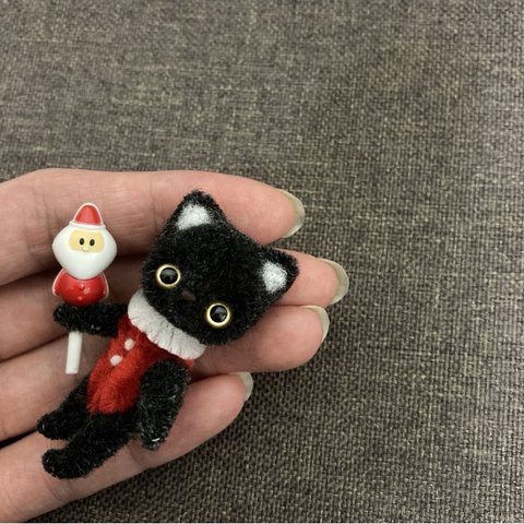 二足歩行　クリスマス黒猫ちゃん　モールアート　モールベア 