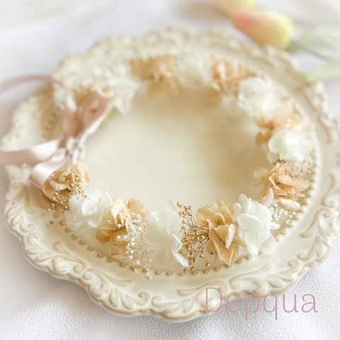 【送料無料】ベビーキッズ花冠　~Kusumi pink&gold~  花かんむり　ベビー　キッズ　はなかんむり　リングガール　ベビー花冠　子供用花冠　結婚式　誕生日　バースデー