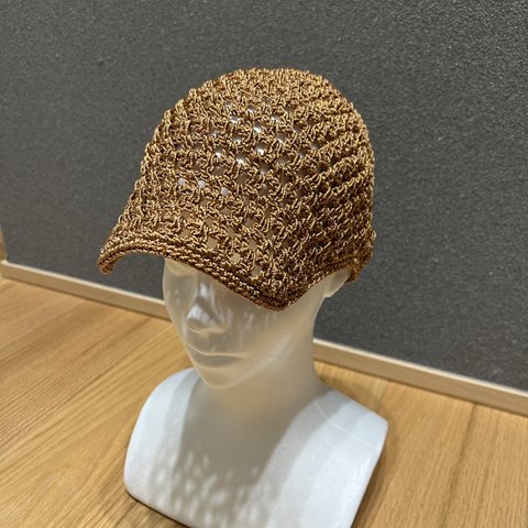 かぎ針編み物　ハンドメイド　夏帽子　57-60サイズ ブラウン