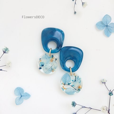 KOROKORO flowers  紫陽花&かすみ草  藍色【ピアス・パーツ変更可】